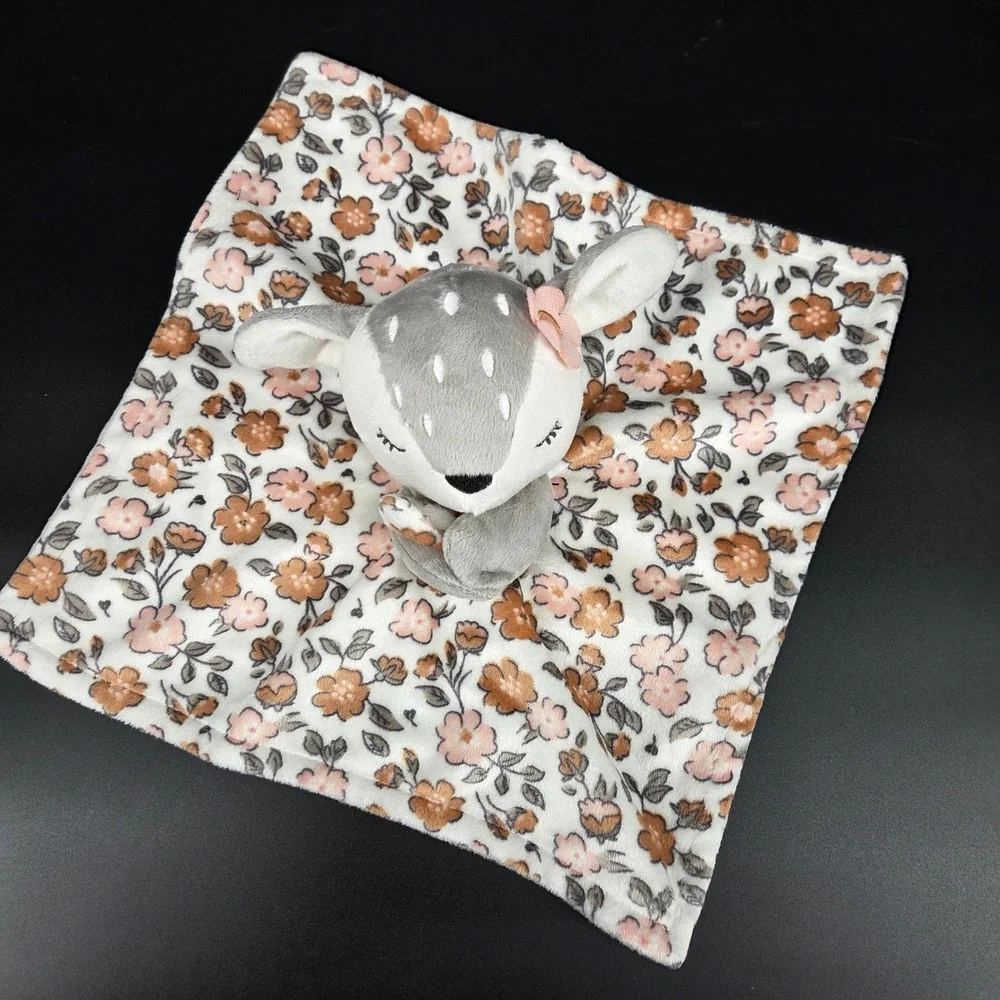 Modern Moments by Gerber Deer Baby Lovey Security Blanket Floral Grey Cream